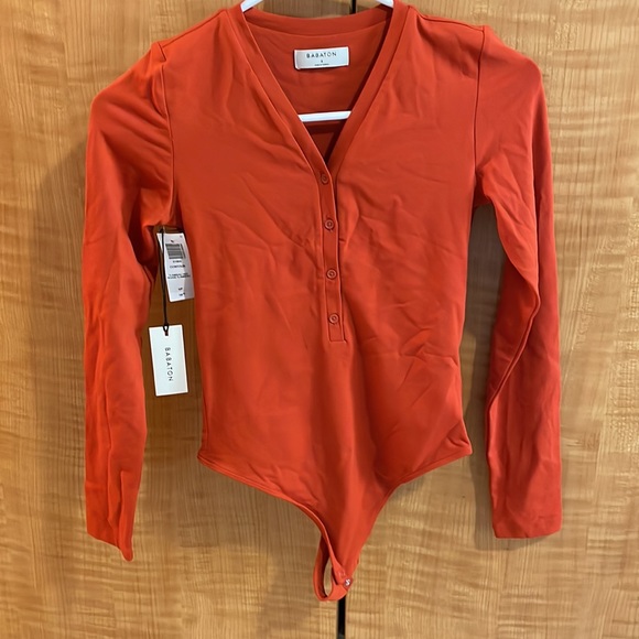 Aritzia Babaton flambeau red aritzia Henley Longsleeve Bodysuit Size Xs - Picture 3 of 6